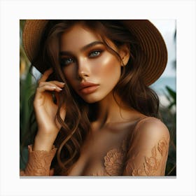 Beautiful Woman In A Hat Canvas Print