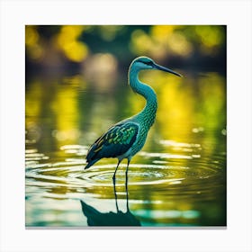 Green Flecked Wading Bird Pond Fishing Canvas Print
