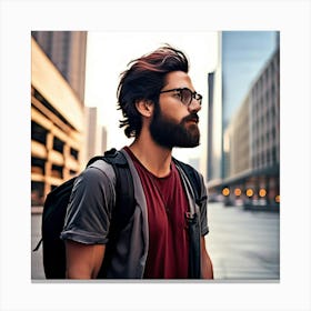 Man With Glasses And Backpack Canvas Print