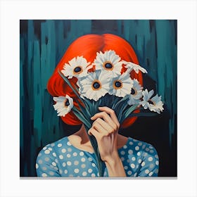 Red Hair Between Daisies Canvas Print