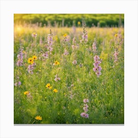 Wildflowers At Sunset, Landscape Of A Meadow With Wildflowers In Bloom art print Canvas Print