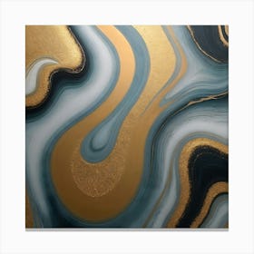Gold And Blue Marble Painting Canvas Print