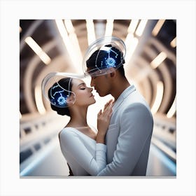 Futuristic Couple In Futuristic Space Canvas Print