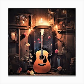 Guitar And Roses - Acoustic Guitar Canvas Print