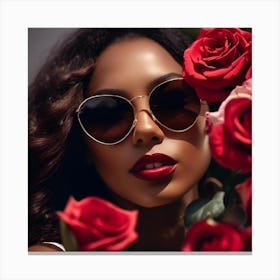 Portrait Of A Woman With Red Roses Canvas Print