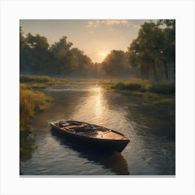 Boat On A River Canvas Print