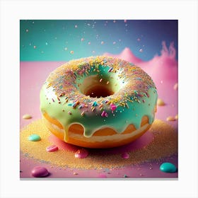 Firefly Whimsical, 3d, Illustration, Donut, Glazed, Porcelain, Gold, Sprinkles, Pastel, Colors, Bite (8) Canvas Print