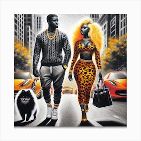 Couple Walking Down The Street 1 Canvas Print