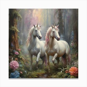 Unicorns In The Forest 2 Canvas Print