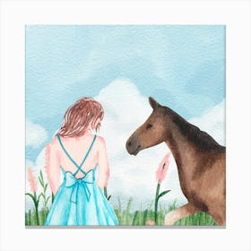Little Girl And Horse van gogh watercolor Canvas Print