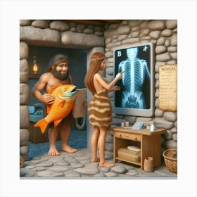 Caveman And Fish Canvas Print