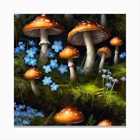 Woodland Ferns, Fly Agaric and Forget-me-nots Canvas Print