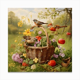 Birds In A Basket Canvas Print