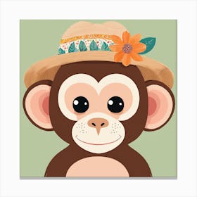 Floral Baby Monkey Nursery Illustration (14) Canvas Print