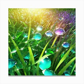 Water Drops On Grass Canvas Print