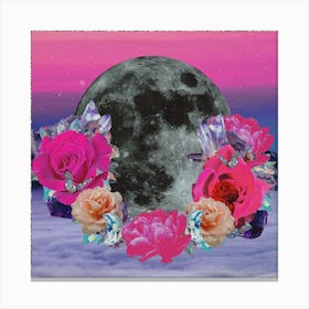 Sparkly Rose Moon Collage Square Canvas Print