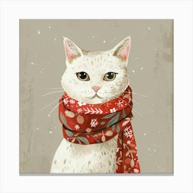 Christmas Cat With Scarf Canvas Print