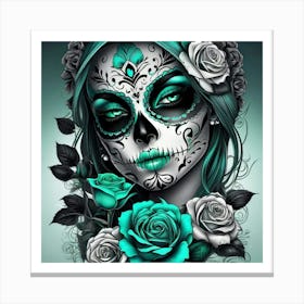 Day Of The Dead Girl Teal Canvas Print