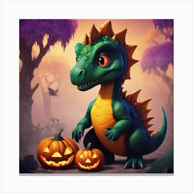 Dinosaur With Pumpkins Canvas Print