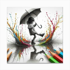 Girl With Umbrella Canvas Print