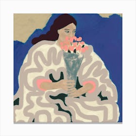 Woman With Bouquet Of Flowers Canvas Print
