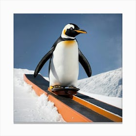 Realistic Penguin Ride On Snowboard Slide On Rail Canvas Print