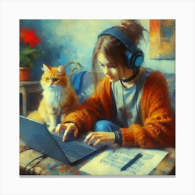 Girl Using A Laptop Canvas Print