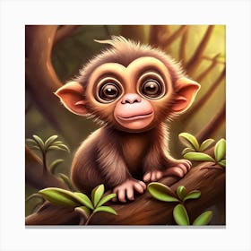 Cute Monkey In A Tree Illustration Canvas Print