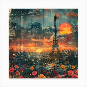Paris At Sunset with flowers, collage Canvas Print