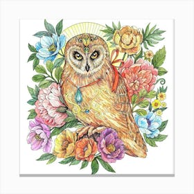 Owl With Flowers Canvas Print