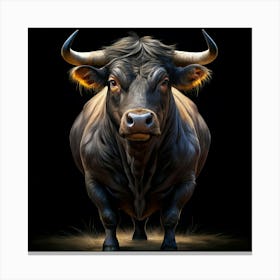 Close Up Portrait Of A Black Bull With Horns Canvas Print