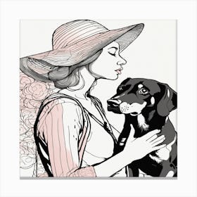 Woman With A Dog Canvas Print