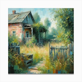 Old House In The Countryside, Acrylic Painting Style Canvas Print