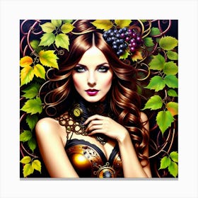 Steampunk Girl With Grapes Canvas Print
