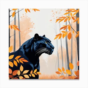 Black Panther In Autumn Forest Canvas Print