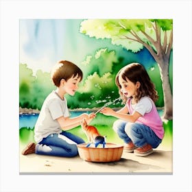 Children Playing With Water Canvas Print