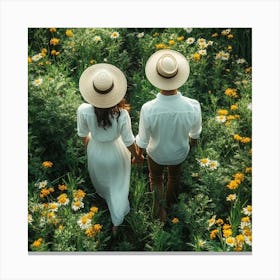 Couple Walking In The Field Canvas Print