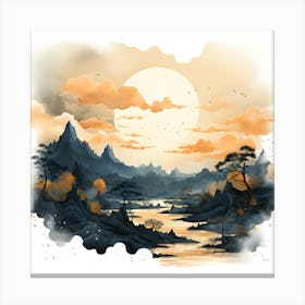 Watercolor Landscape Painting Canvas Print