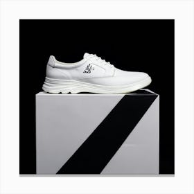 White Shoe With Elegant Design Strategically Positioned Off Center On A Bold Black Canvas Backgroun Canvas Print