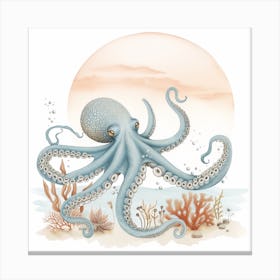 Storybook Style Octopus With Sunset 2 Canvas Print