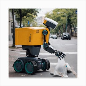 Robot Delivering Garbage Canvas Print