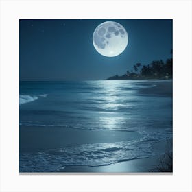 Full Moon Over The Beach Canvas Print