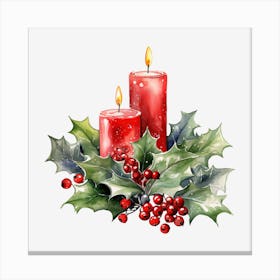 Christmas Candles With Holly 3 Canvas Print