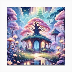 A Fantasy Forest With Twinkling Stars In Pastel Tone Square Composition 238 Canvas Print