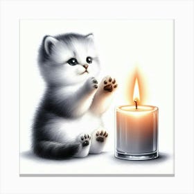 Cute Kitten With Candle Canvas Print