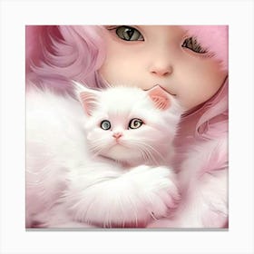 Cute Girl With Kitten Canvas Print