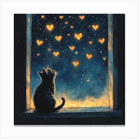 Dreamy Night Sky with Heart Stars Cat 5 Canvas Print