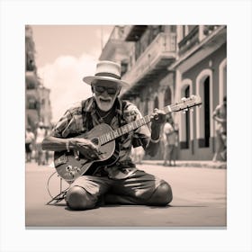 Old Man Playing Guitar In Cuba Canvas Print