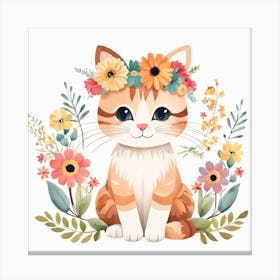 Floral Baby Cat Nursery Illustration (24) Canvas Print