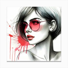 Girl With Red Sunglasses Canvas Print